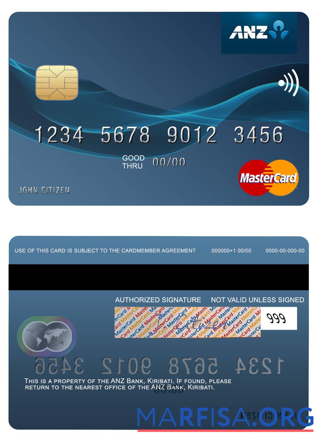Realistic Kiribati ANZ Bank mastercard template